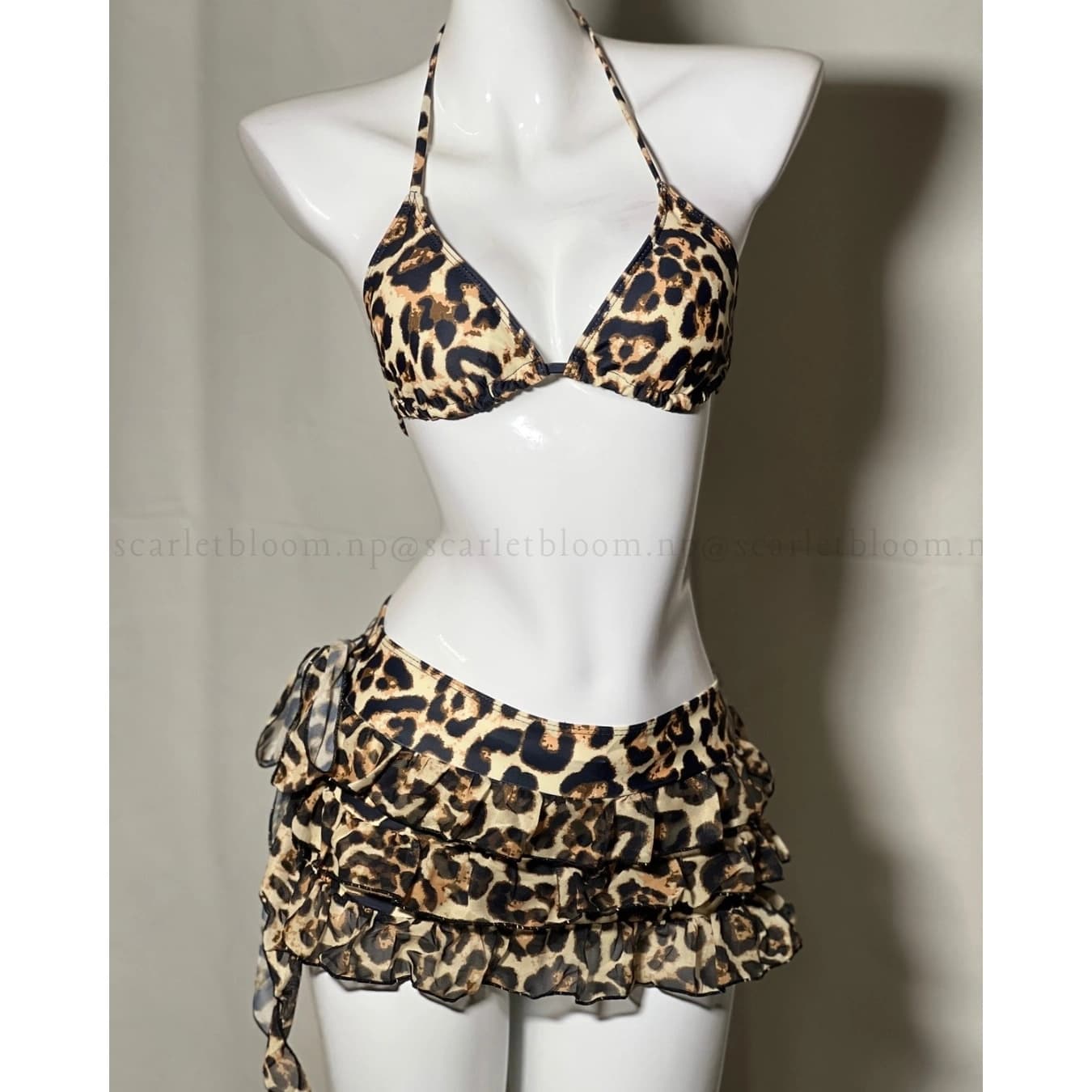 Leopard Ruffle Skirt Bikini Set