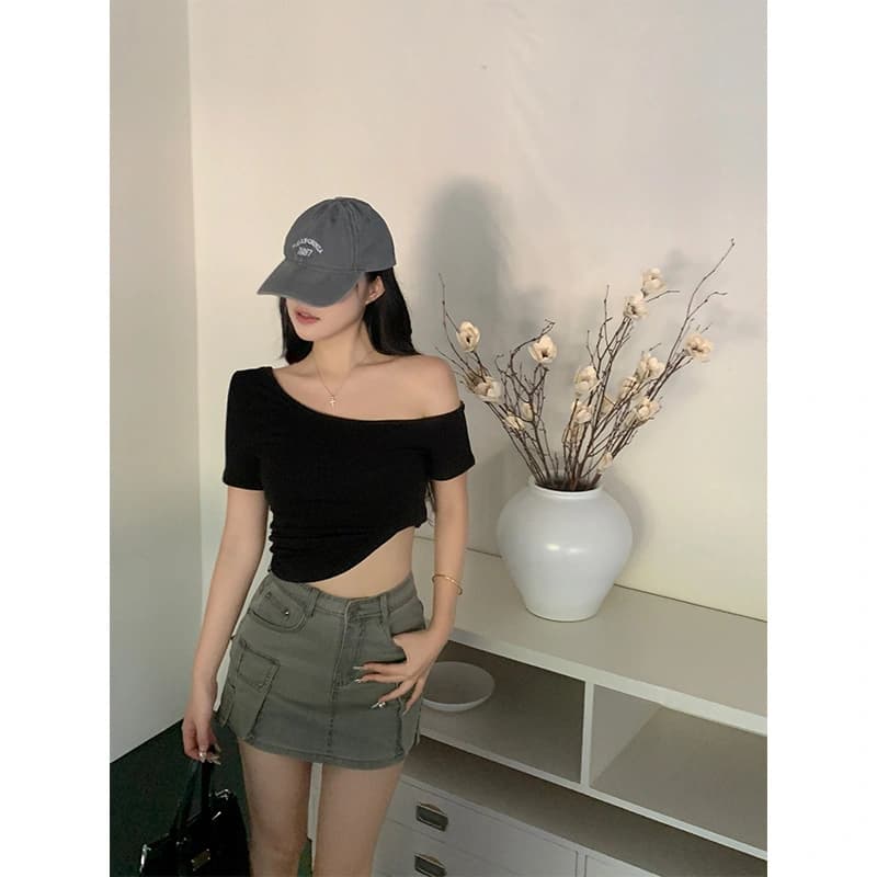 Off-Shoulder Fitted Tee - Preview Angle 2
