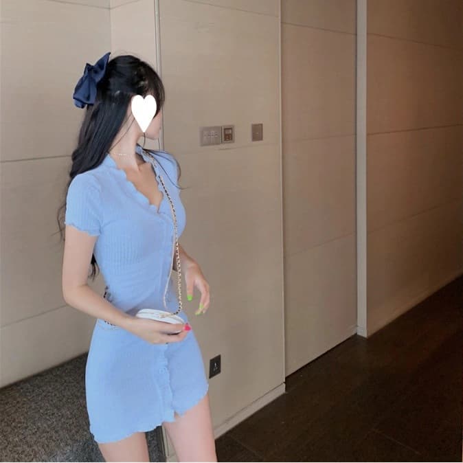 Ribbed Button Dress - Preview Angle 2