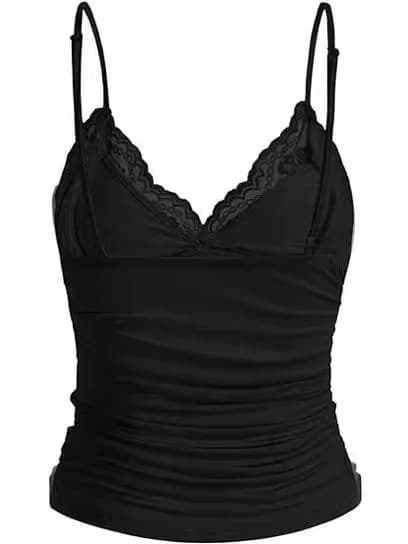 Ruched Lace Trim Cami Top